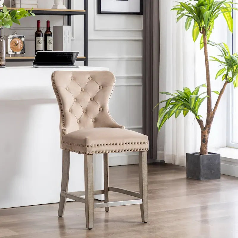 Carter 24 Wingback Tufted Nailhead Counter Stool with Antique Grey Legs