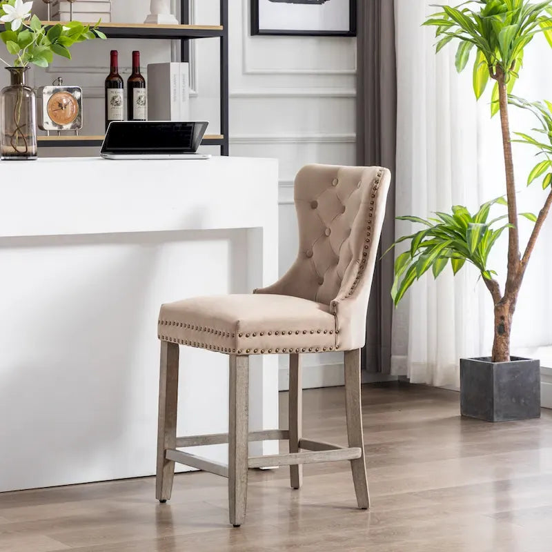 Carter 24 Wingback Tufted Nailhead Counter Stool with Antique Grey Legs
