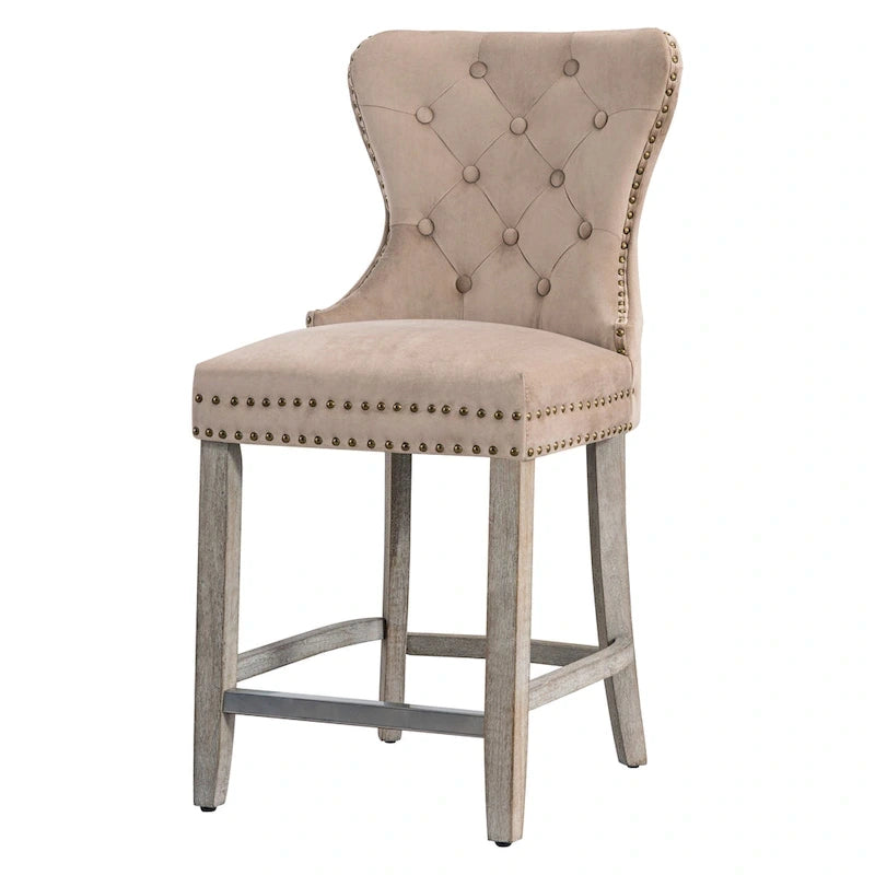 Carter 24 Wingback Tufted Nailhead Counter Stool with Antique Grey Legs