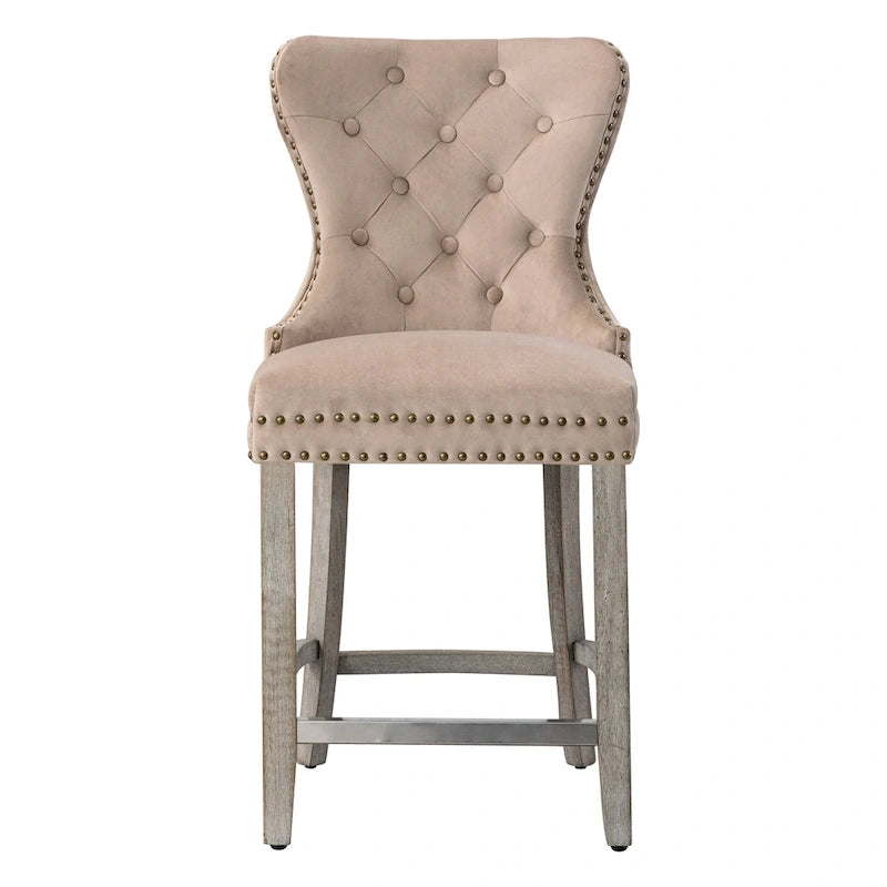 Carter 24 Wingback Tufted Nailhead Counter Stool with Antique Grey Legs