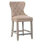 Banqueta de balcão Wingback com capitonê e tachas de 24" com pernas cinza-antigo