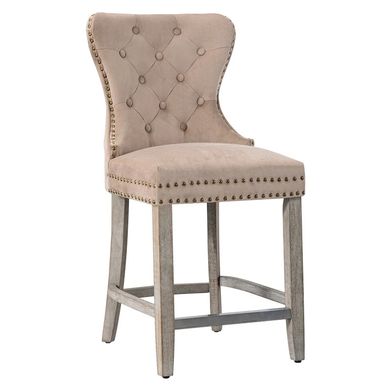 Carter 24 Wingback Tufted Nailhead Counter Stool with Antique Grey Legs