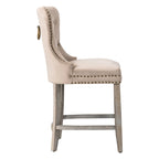 Banqueta de balcão Wingback com capitonê e tachas de 24" com pernas cinza-antigo