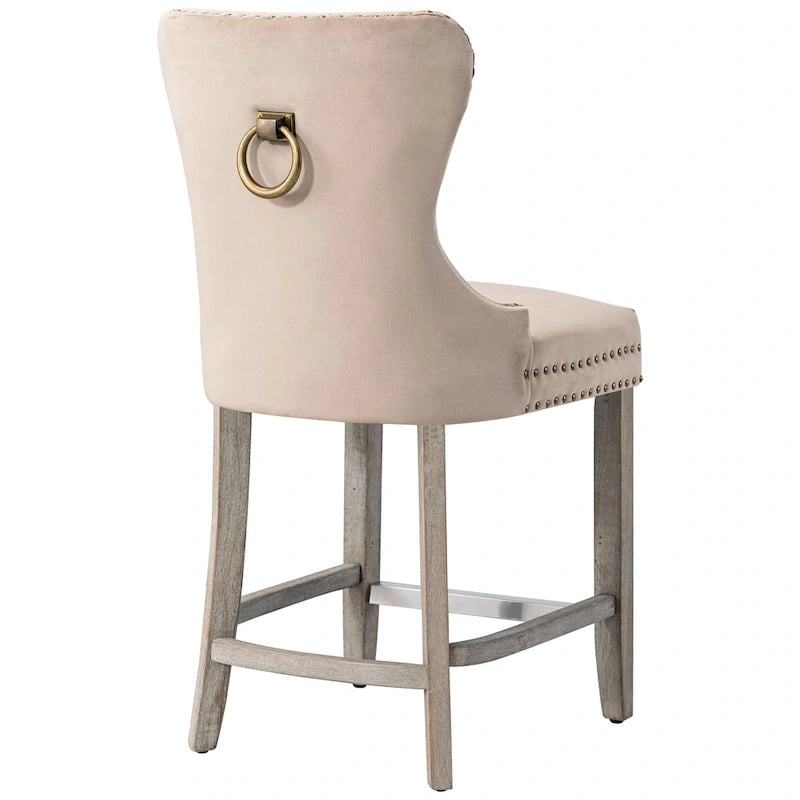 Carter 24 Wingback Tufted Nailhead Counter Stool with Antique Grey Legs