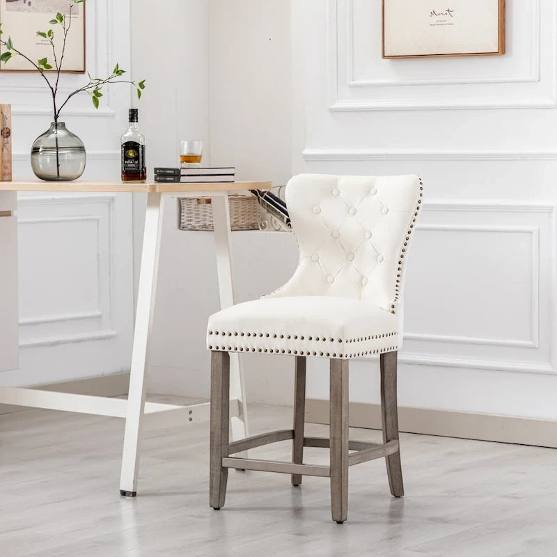 Carter 24 Wingback Tufted Nailhead Counter Stool with Antique Grey Legs