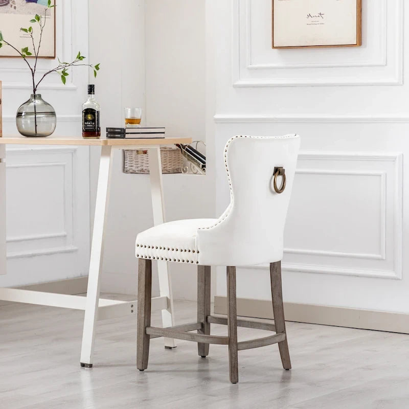 Carter 24 Wingback Tufted Nailhead Counter Stool with Antique Grey Legs
