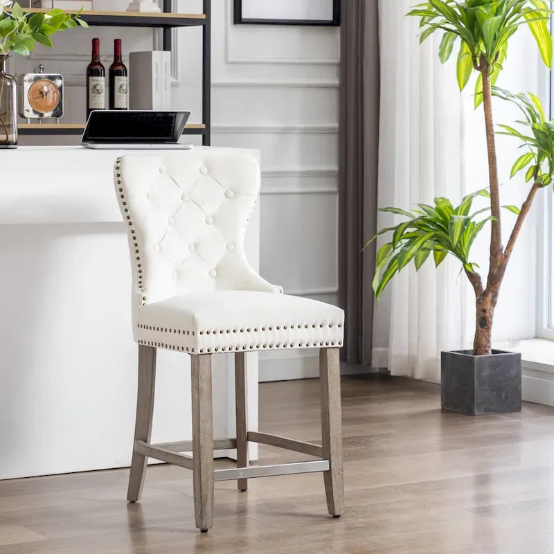 Carter 24 Wingback Tufted Nailhead Counter Stool with Antique Grey Legs
