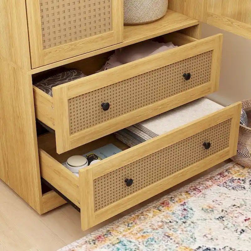 70.9Wardrobe Closet with Drawers and Hanging Rod Armoires Wood Finish