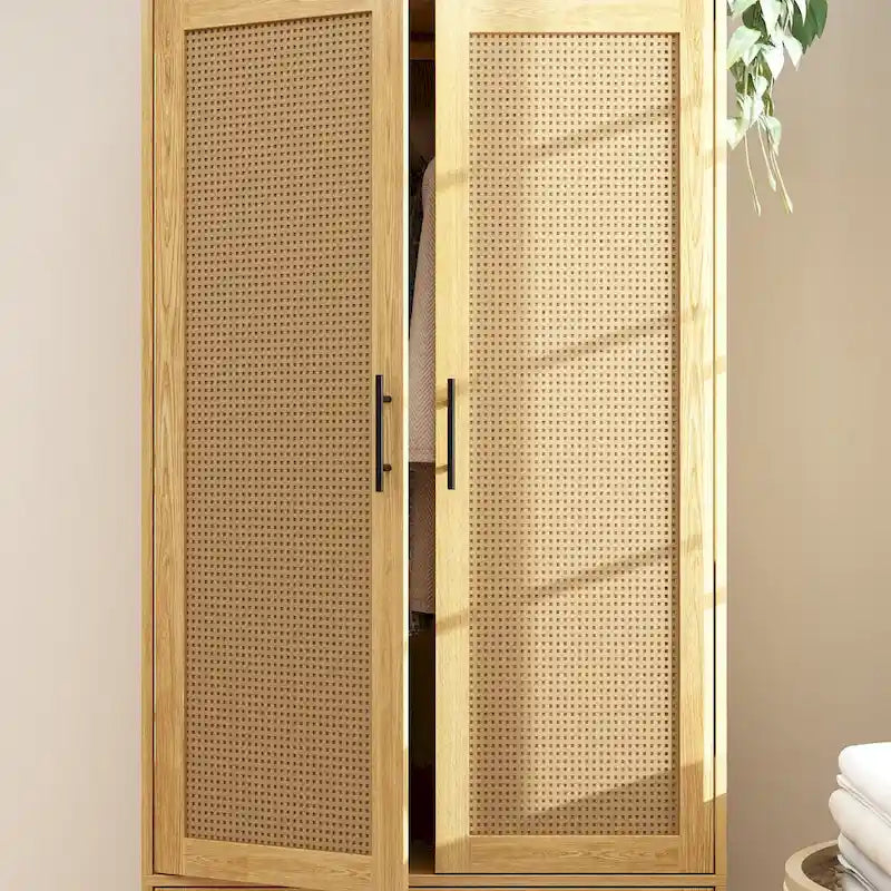 70.9Wardrobe Closet with Drawers and Hanging Rod Armoires Wood Finish