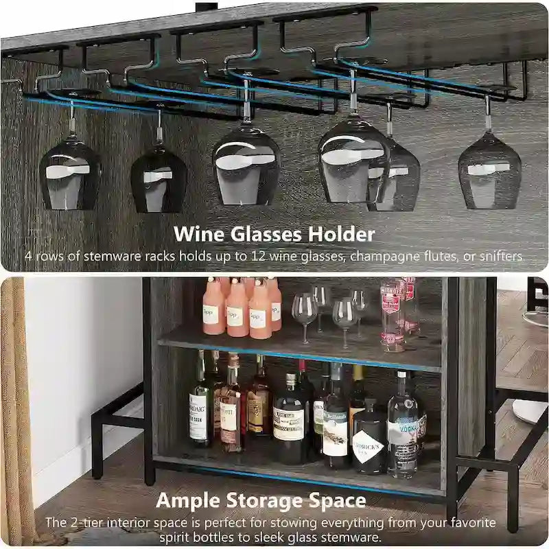 Home Bar Unit 3-Tier Liquor Bar Table with Glasses Holder Wine Storage