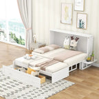 Nestfair White Queen Size Mobile Murphy Bed with Drawer and Shelves