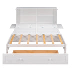 White Queen Size Mobile Murphy Bed with Drawer and Shelves