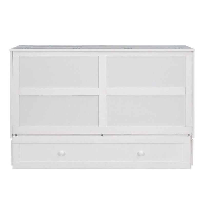 Nestfair White Queen Size Mobile Murphy Bed with Drawer and Shelves