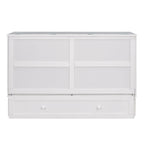 White Queen Size Mobile Murphy Bed with Drawer and Shelves