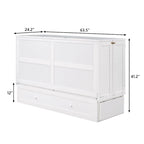 White Queen Size Mobile Murphy Bed with Drawer and Shelves
