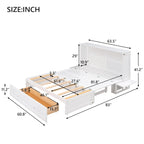 White Queen Size Mobile Murphy Bed with Drawer and Shelves