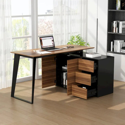 54.3 Home Office Computer Desk Corner Desk With Drawers and Cabinet