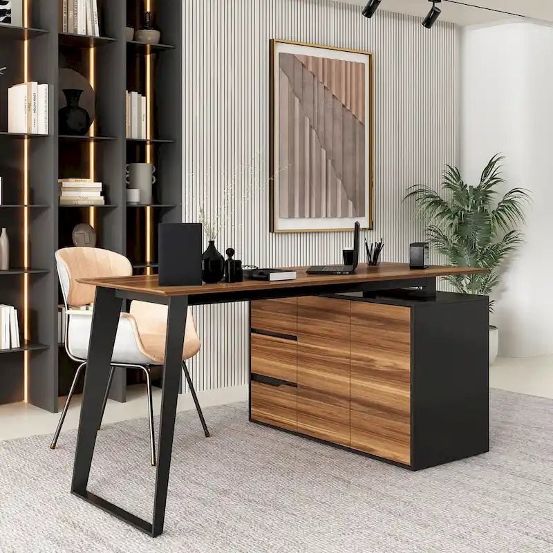 54.3 Home Office Computer Desk Corner Desk With Drawers and Cabinet