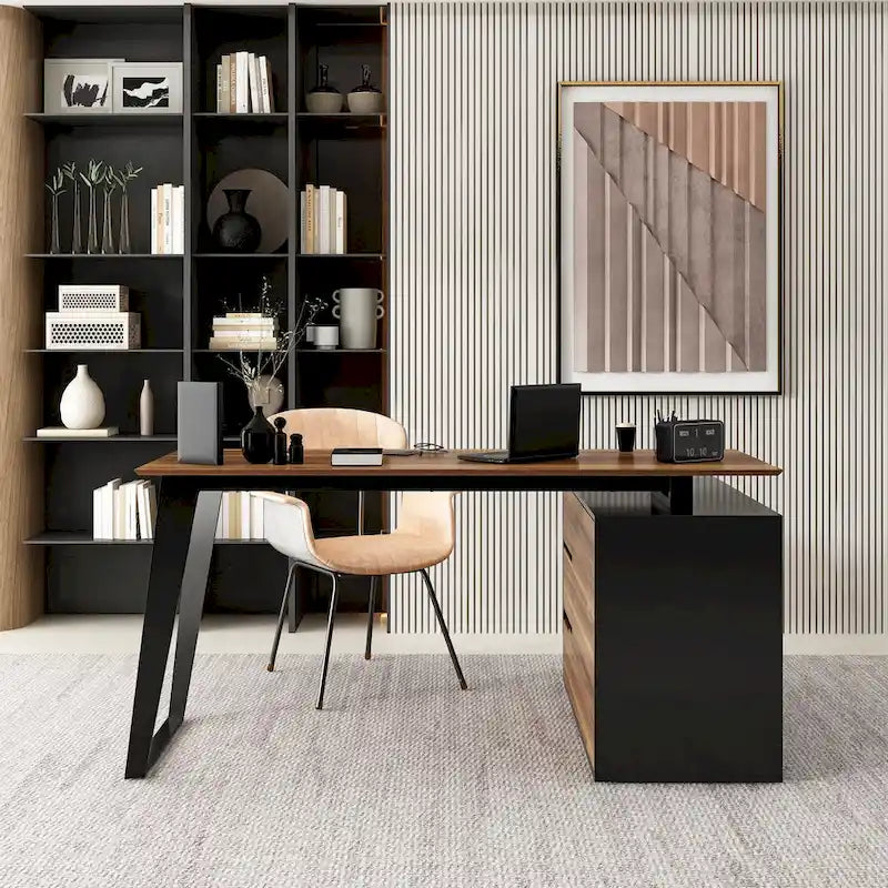 54.3 Home Office Computer Desk Corner Desk With Drawers and Cabinet