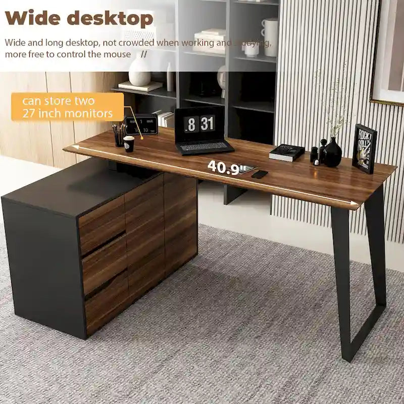 54.3 Home Office Computer Desk Corner Desk With Drawers and Cabinet