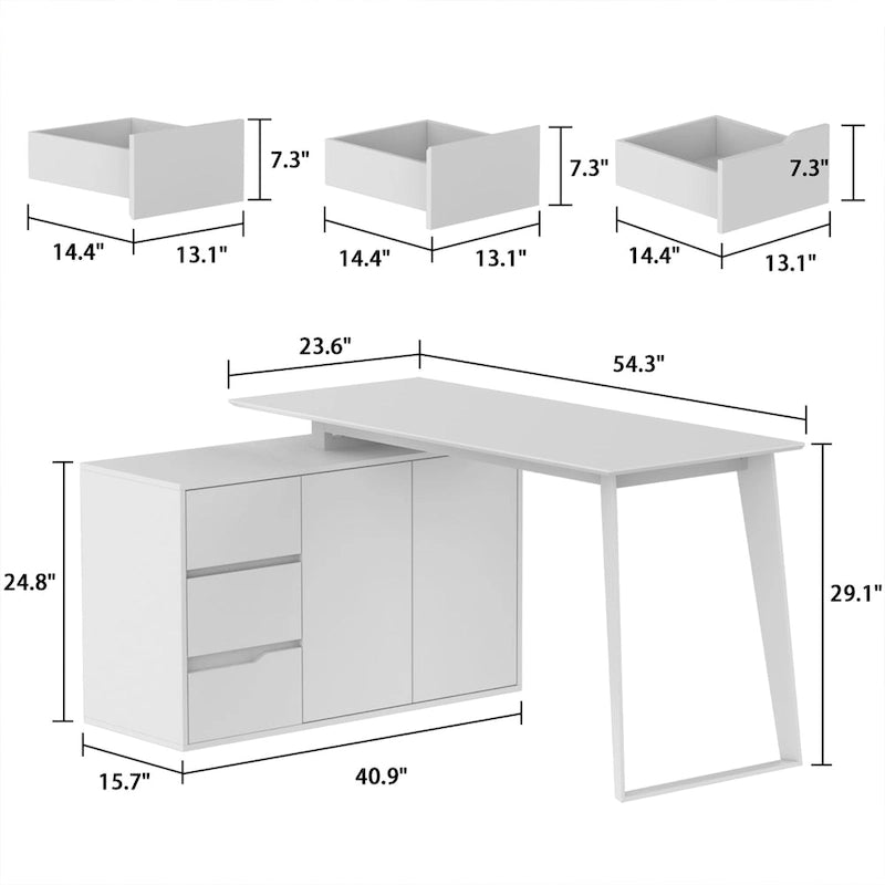 54.3 Home Office Computer Desk Corner Desk With Drawers and Cabinet