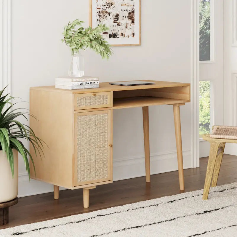 Nathan James Daisy Modern Farmhouse Desk with Storage and Brass Accent Knobs