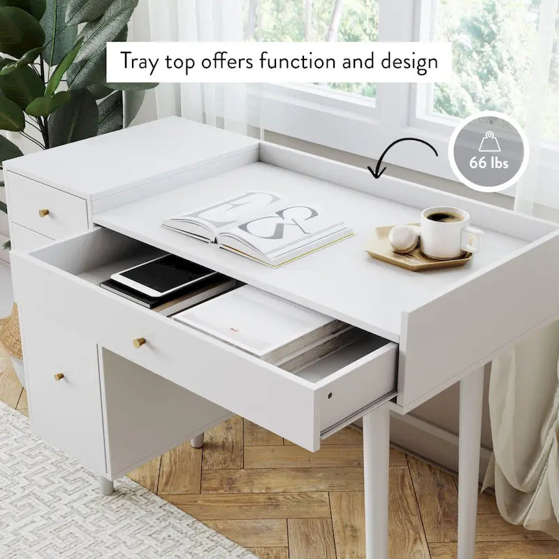Nathan James Daisy Modern Farmhouse Desk with Storage and Brass Accent Knobs