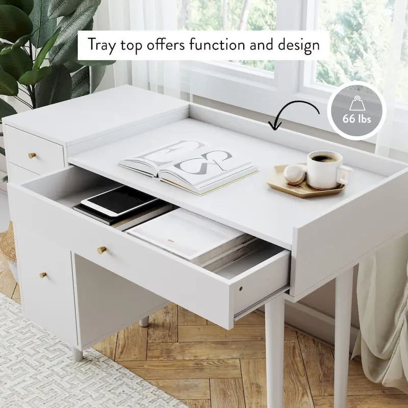 Nathan James Daisy Modern Farmhouse Desk with Storage and Brass Accent Knobs
