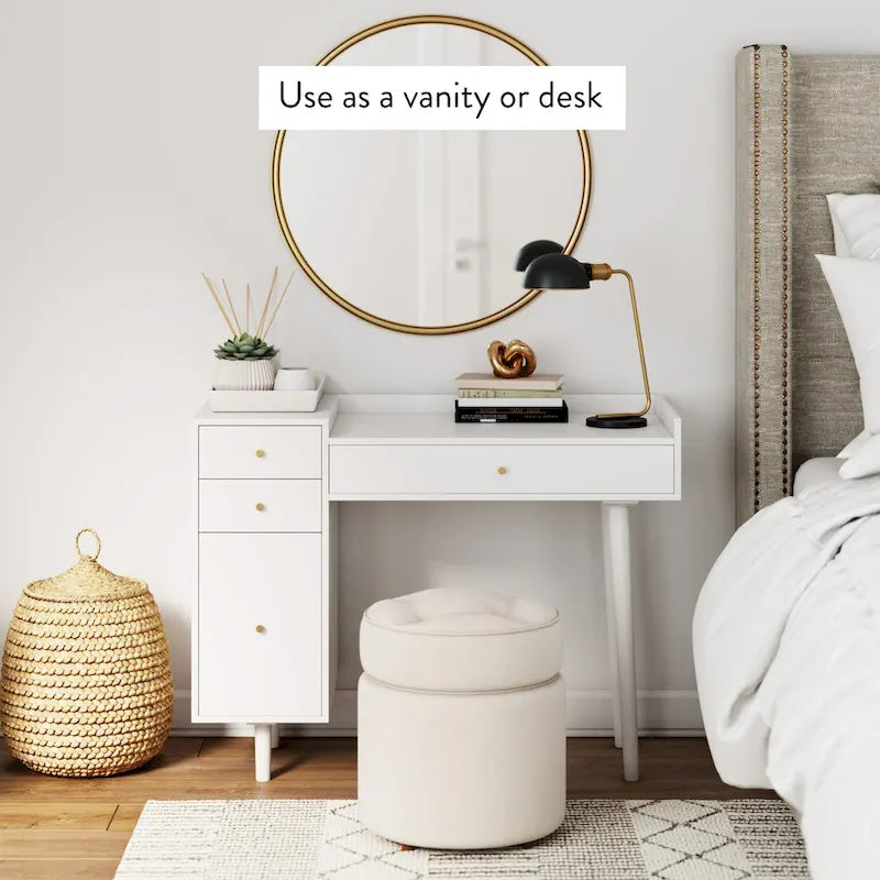 Nathan James Daisy Modern Farmhouse Desk with Storage and Brass Accent Knobs