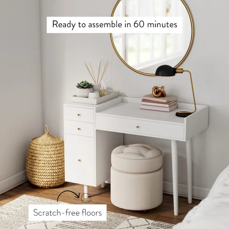 Nathan James Daisy Modern Farmhouse Desk with Storage and Brass Accent Knobs