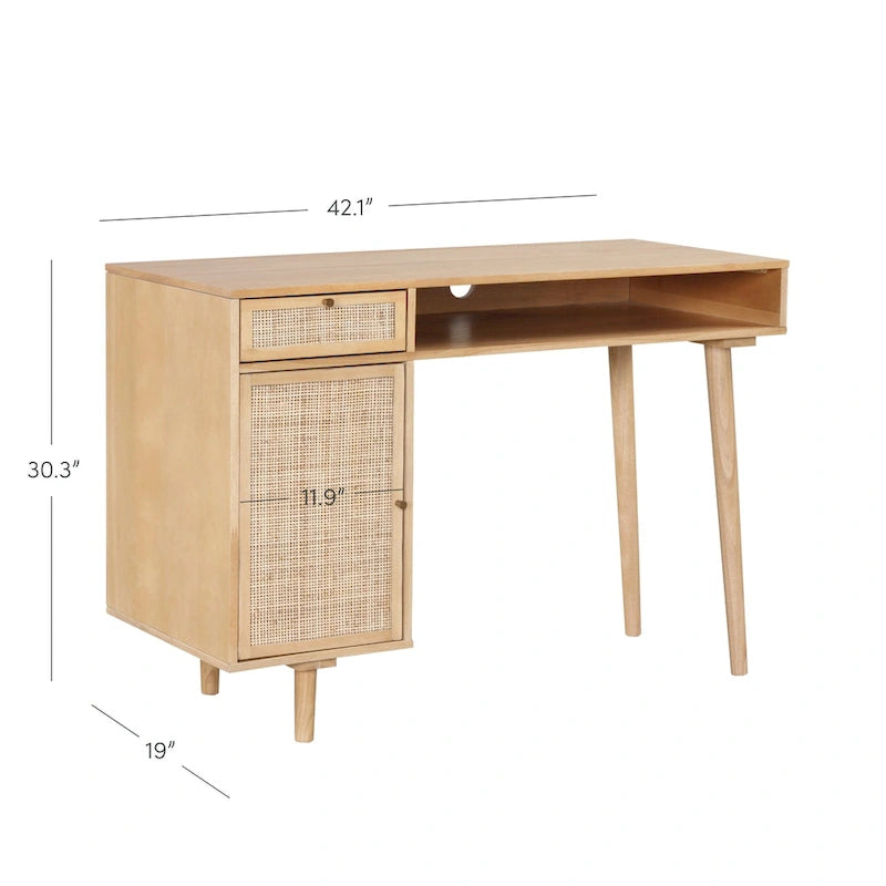 Nathan James Daisy Modern Farmhouse Desk with Storage and Brass Accent Knobs