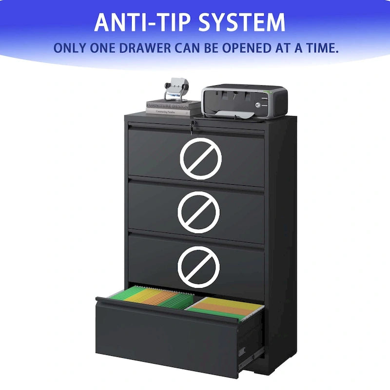 Lateral File Cabinet 4 Drawer,Filing Cabinet with Lock, Lockable File Cabinet, Locking Metal File Cabinet