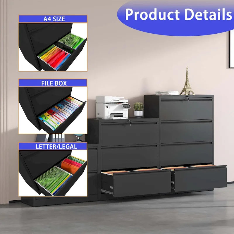 Lateral File Cabinet 4 Drawer,Filing Cabinet with Lock, Lockable File Cabinet, Locking Metal File Cabinet