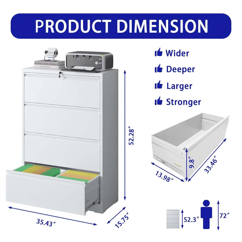 Lateral File Cabinet 4 Drawer,Filing Cabinet with Lock, Lockable File Cabinet, Locking Metal File Cabinet