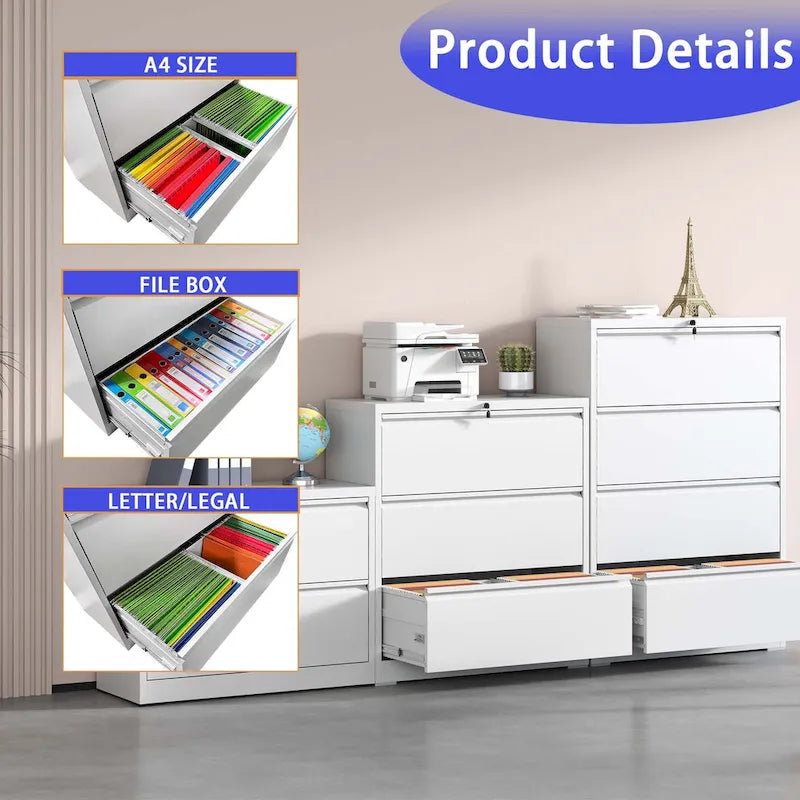 Lateral File Cabinet 4 Drawer,Filing Cabinet with Lock, Lockable File Cabinet, Locking Metal File Cabinet