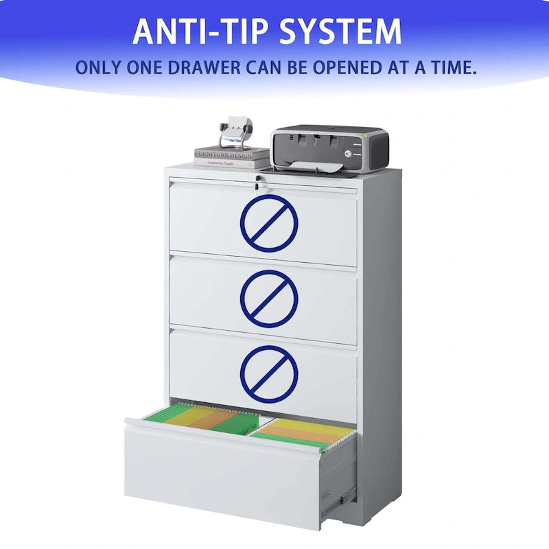 Lateral File Cabinet 4 Drawer,Filing Cabinet with Lock, Lockable File Cabinet, Locking Metal File Cabinet