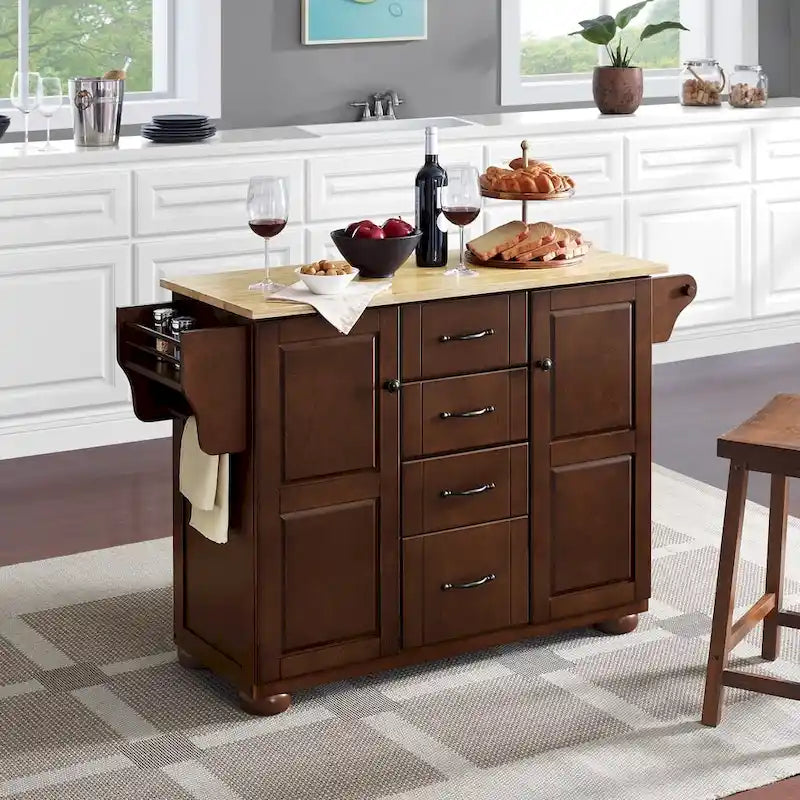 Crosley Eleanor Natural Wood Top Kitchen Island - 18d x 51.5w x 35.25h