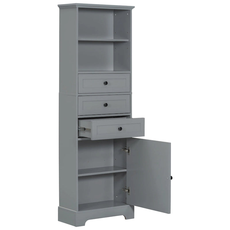 Merax Tall Storage Bathroom Cabinet with 3 Drawers and Adjustable Shelves