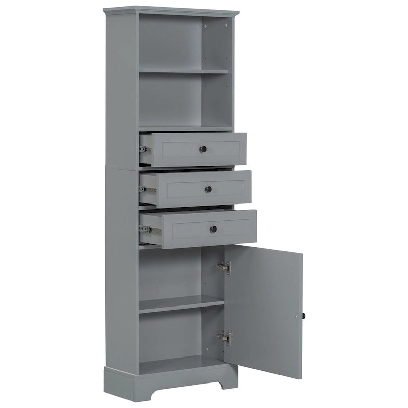 Merax Tall Storage Bathroom Cabinet with 3 Drawers and Adjustable Shelves