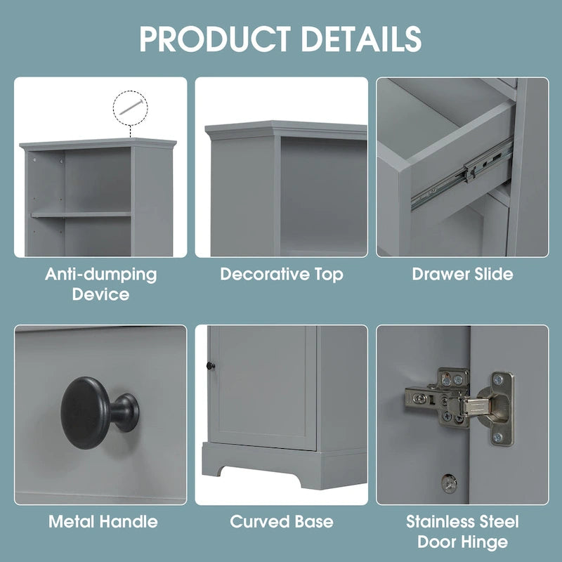 Merax Tall Storage Bathroom Cabinet with 3 Drawers and Adjustable Shelves
