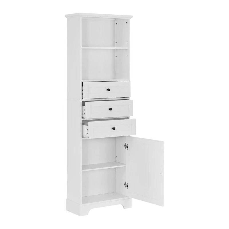 Merax Tall Storage Bathroom Cabinet with 3 Drawers and Adjustable Shelves
