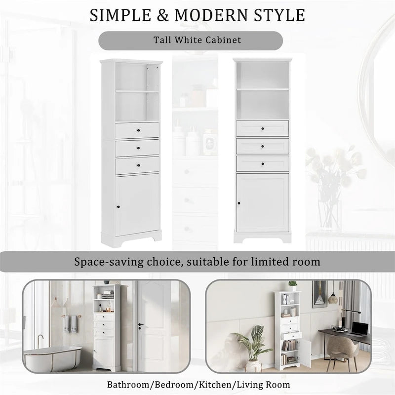 Merax Tall Storage Bathroom Cabinet with 3 Drawers and Adjustable Shelves