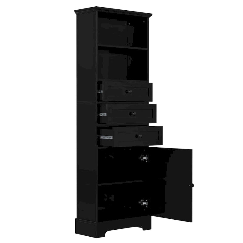 Merax Tall Storage Bathroom Cabinet with 3 Drawers and Adjustable Shelves