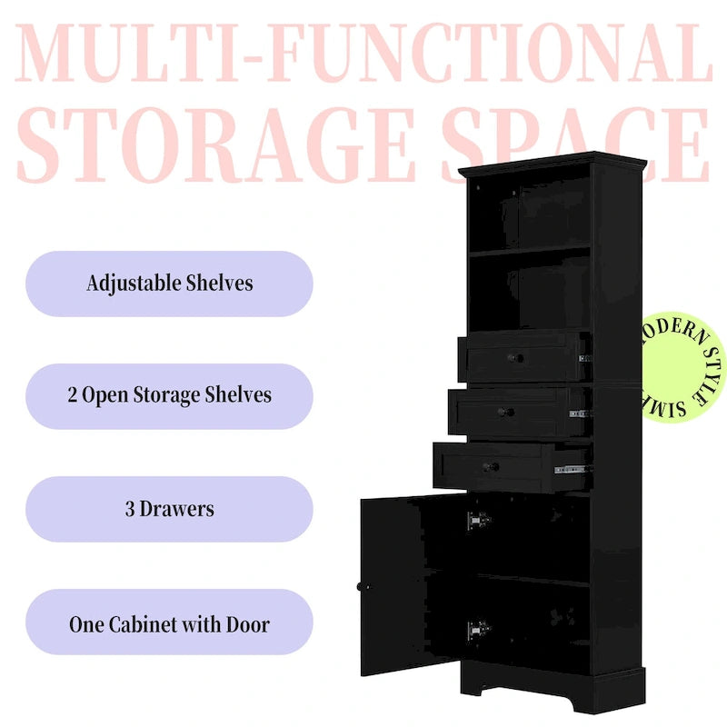 Merax Tall Storage Bathroom Cabinet with 3 Drawers and Adjustable Shelves