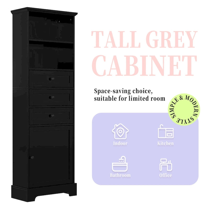 Merax Tall Storage Bathroom Cabinet with 3 Drawers and Adjustable Shelves