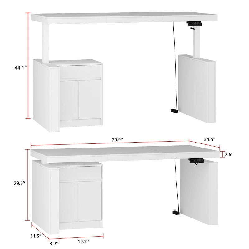 70.9W Dining Table White Adjustable Workstation Modern Office Desk