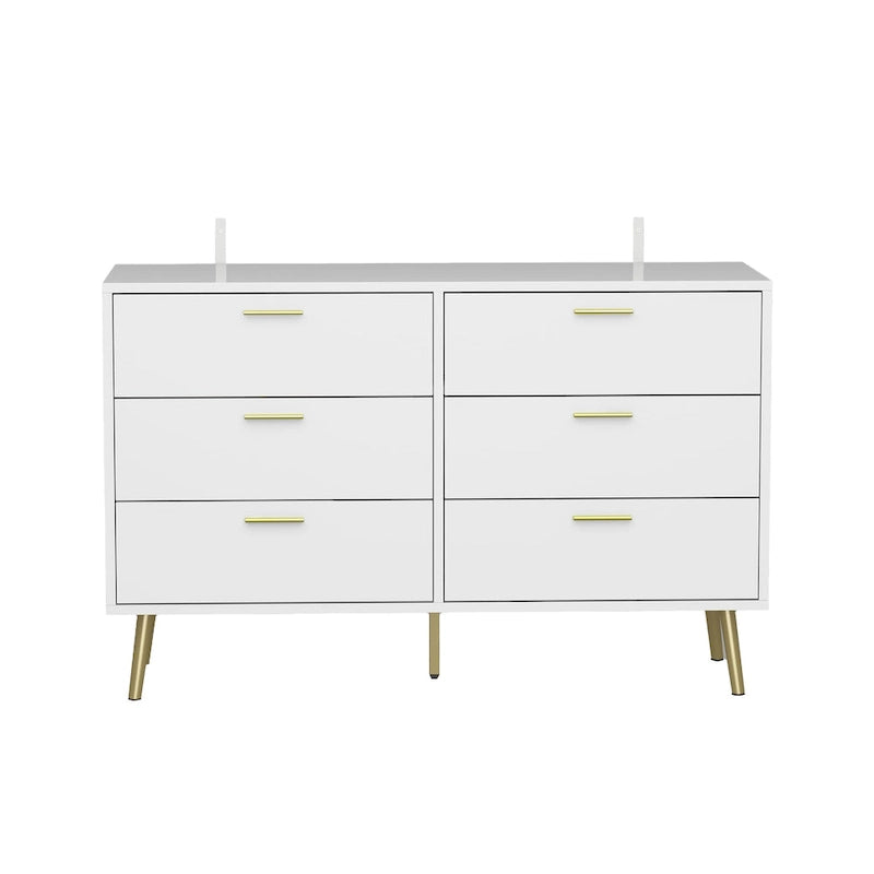 6-Drawer Double Dresser with Gold Accents Bedroom Storage Solution