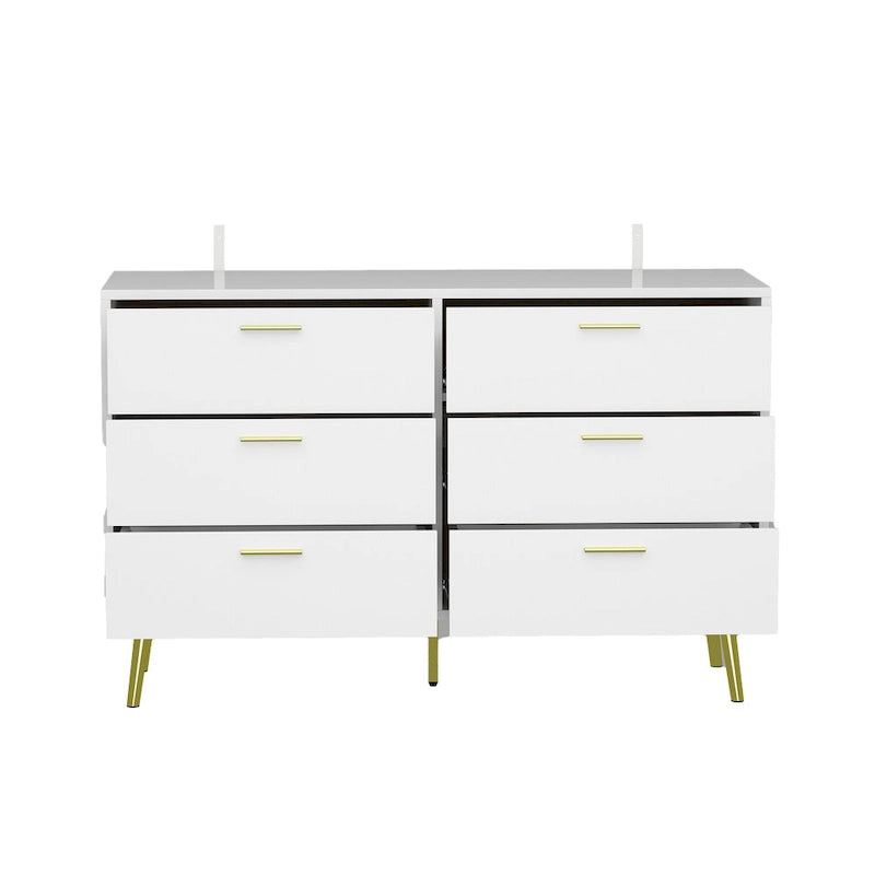 6-Drawer Double Dresser with Gold Accents Bedroom Storage Solution
