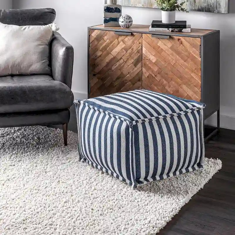 Nuloom Porto Printed Striped Indoor/Outdoor Ottoman Pouf