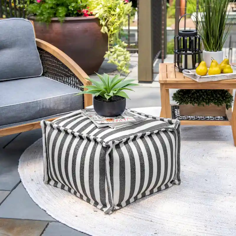 Nuloom Porto Printed Striped Indoor/Outdoor Ottoman Pouf